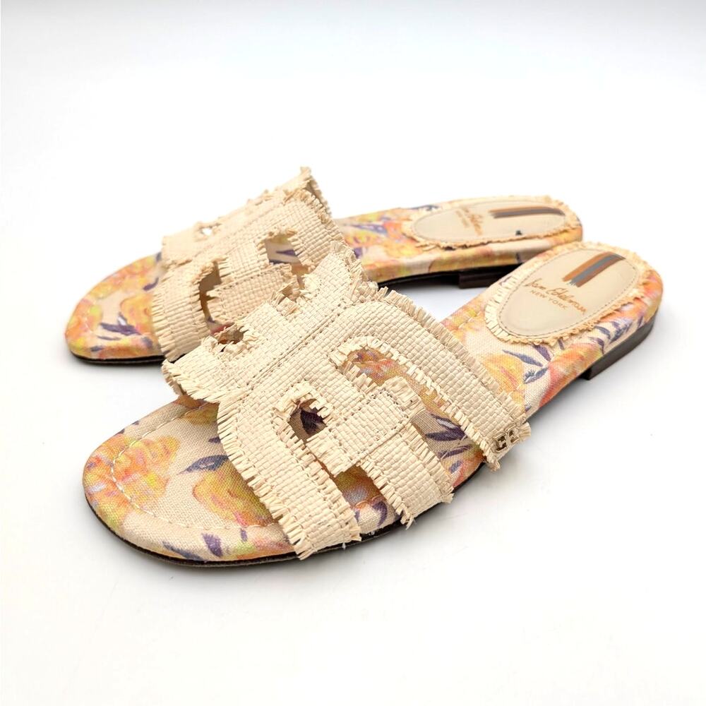 Sam Edelman Bay Fray Double E Logo Slide Sandals Women's Wheat Fray Sz US7M EU37